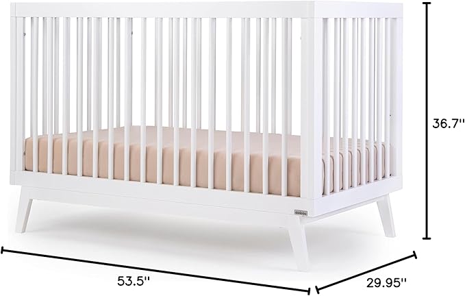 dadada Baby Soho 3 in 1 Convertible Wooden Crib to Toddler Bed - Made in Italy, GREENGUARD Gold Certified, Baby-Safe Finish, Sustainable Beech Wood, Modern Design, 3 Adjustable Heights (White)