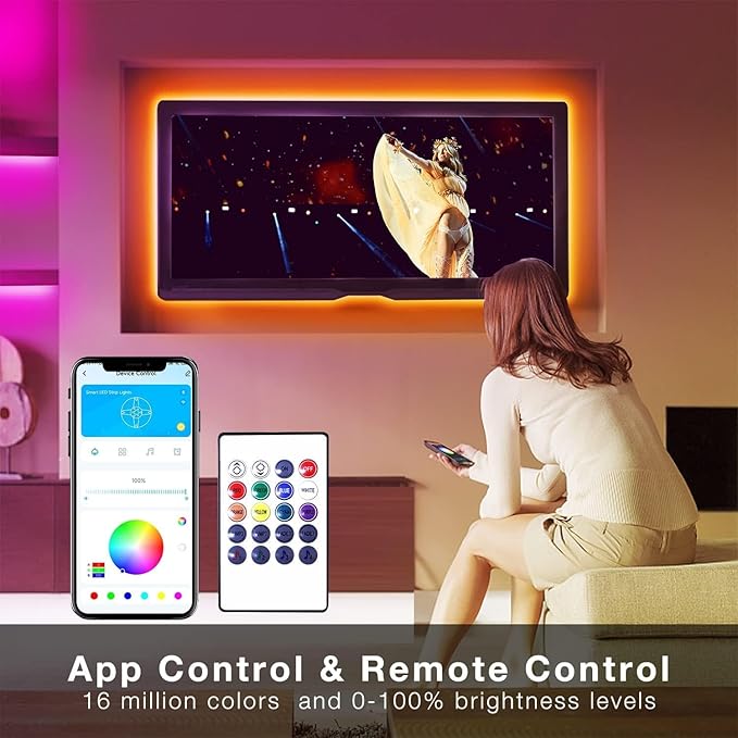 DAYBETTER 130ft Smart WiFi Led Lights, Led Strip Lights Work with Alexa and Google Assistant, App Voice Remote Control Music Sync Color Changing RGB Strip Lighting for Bedroom Room Decor, 65.6ft *2