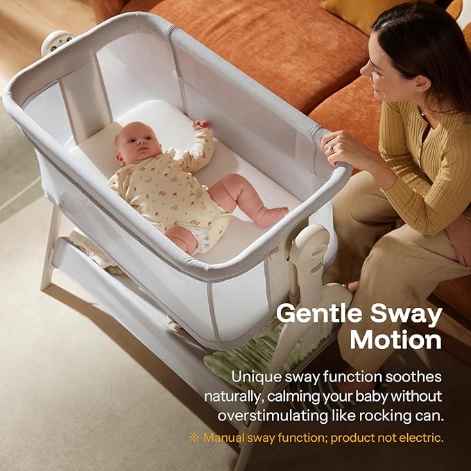 HARPPA Cuddly Rocking Bedside Bassinet for Baby, 3 in 1 Baby Bassinet with Wheels, Breathable Mesh, Adjustable Height Bedside Sleeper for Newborns, Grey