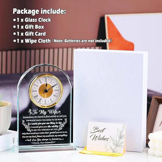 Glass Clock Gifts for Wife from Husband Unique Personalized Gift Idea for Wife Who Has Everything on Birthday Anniversary Presents for Her Home Decor