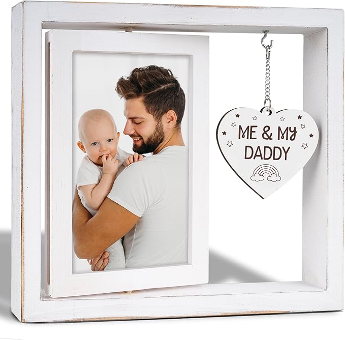 Me and My Daddy Picture Frame,New Dad Gift,Baby Gifts from Daddy,Room Decor Vintage Style,Baby Gender Neutral Rotating Photo Frame 4x6