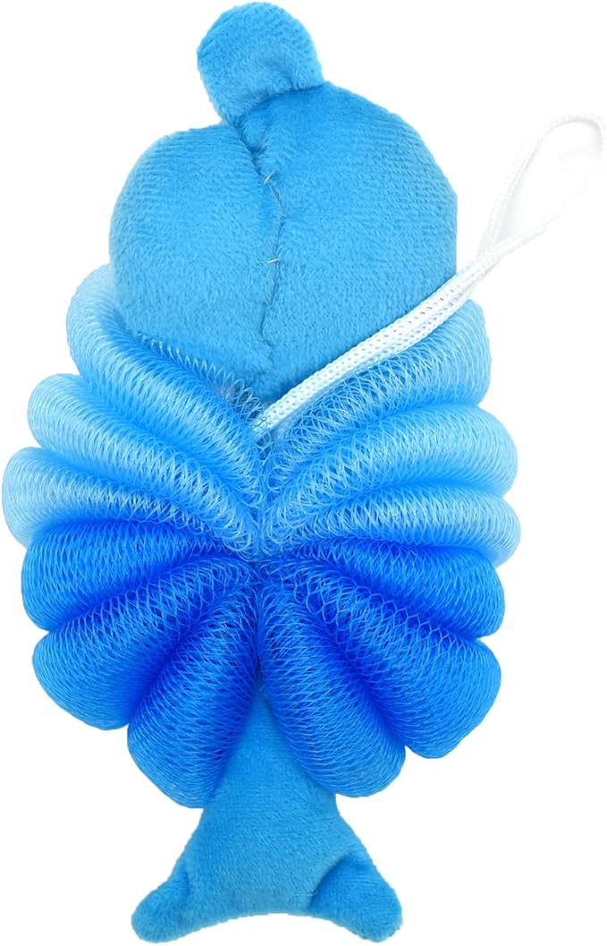 Cute Unicorn Kids Bath Loofahs Balls for Baby Girls Boys Mesh Shower Ball Pouf Exfoliating Bath Sponge Body Cleaner Bath Accessories (Blue Mermaid)