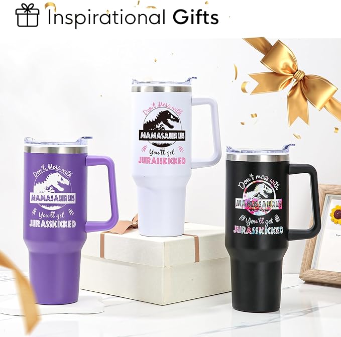 NOWWISH Gifts for Mom, Mamasaurus Mom Coffee Tumbler, Birthday Gifts for Mom Women Mother-in-Law Wife New Mom, Mothers Day Gift from Daughter - White 40 Oz