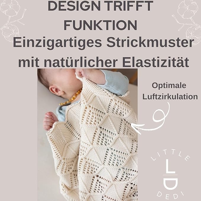 Emily 100% Organic Cotton Baby Knitted Blanket with Gift Box - Soft Toddler, Crib, Stroller Blanket - Neutral Swaddle and Receiving Blanket for Newborns, 30"x40", Earth Ivory
