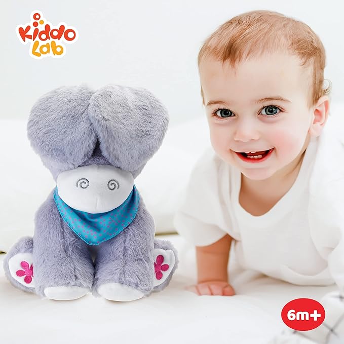 KiddoLab Peek-A-Boo Donkey: Soft Stuffed Animal Toy for Infants 6-18 Months with Moving Ears, Songs, Tunes & Lullabies