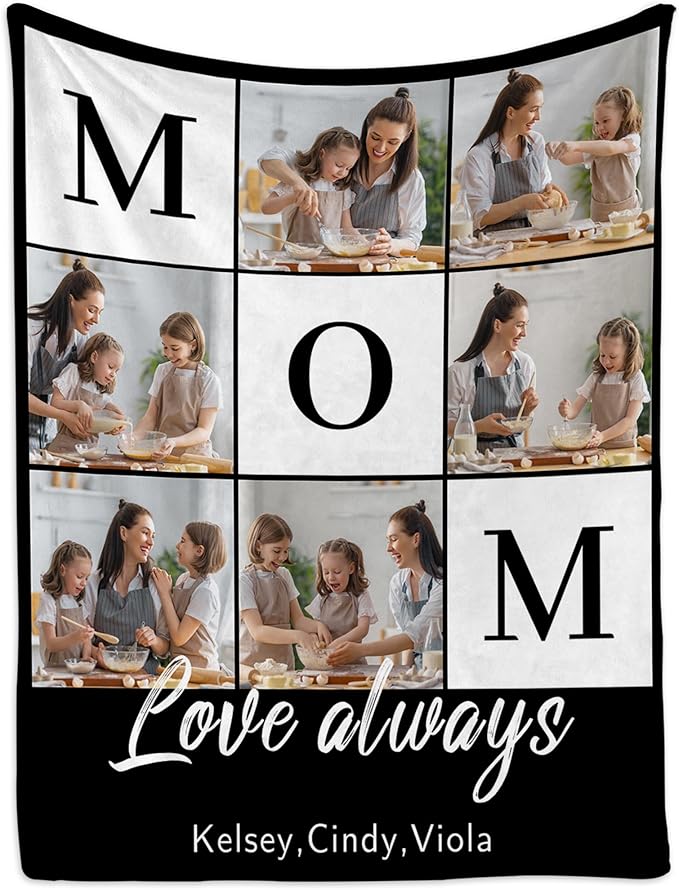 Personalized Photo Blanket for Mom - Custom Birthday &