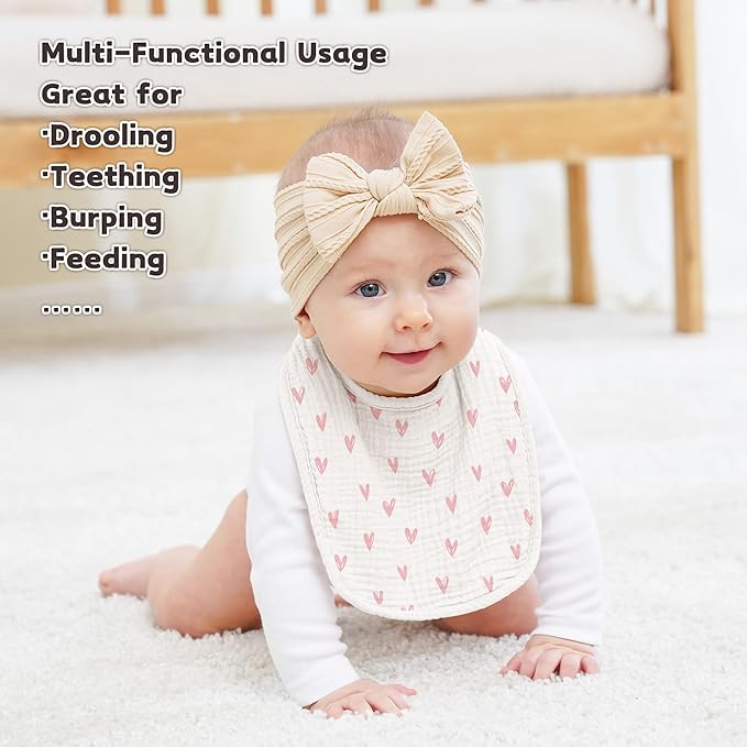 Susurration Muslin Baby Drool Bibs 10Pack Soft Square Adjustable Bandana Bibs for Unisex Baby Girls & Boys