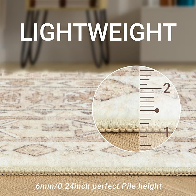 zesthome 6x9 Area Rug, Super Soft Washable Rugs for Living Room, Non-Slip Stain Resistant Vintage Rugs, Ultra-Thin Large Area Rugs