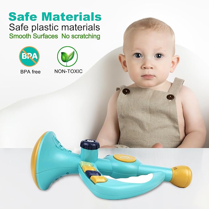 Musical Instruments Toys for Kids, Toddlers Little Trumpet and Baby Educational Toy for Girls & Boys, Ages 1-3 (Blue)