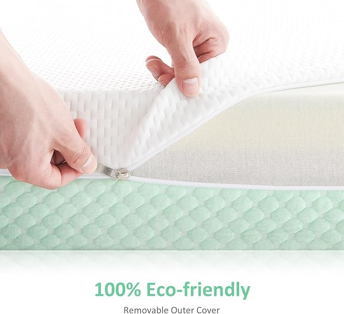Crib Mattress, Dual Sided Comfort Memory Foam Toddler Bed Mattress, Triple-Layer Breathable Premium Baby Mattress for Infant and Toddler w/Removable Outer Cover - White&Green