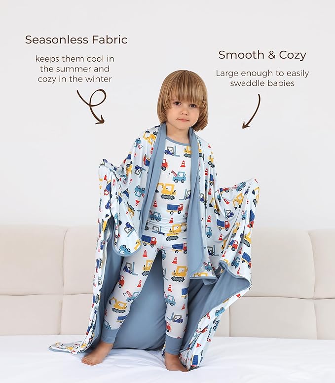 Premium Baby Blanket, Stretchy Quilt for Kid, Soft Crib Bedding for Newborn Baby and Toddler, Nursery Blanket for Boys and Girls, Viscose Made from Bamboo, 50'' x 50'' Blue Car