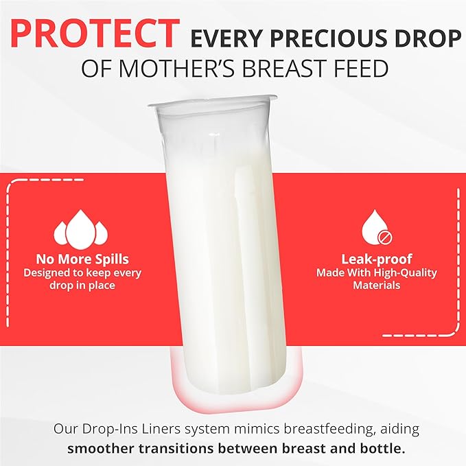 Playtex Baby Nurser Pre-Sterilized Disposable Drop-Ins Bottle Liners, Anti-Colic, Gas Reduction, Closer to Breastfeeding, 4 Oz, 100 Count