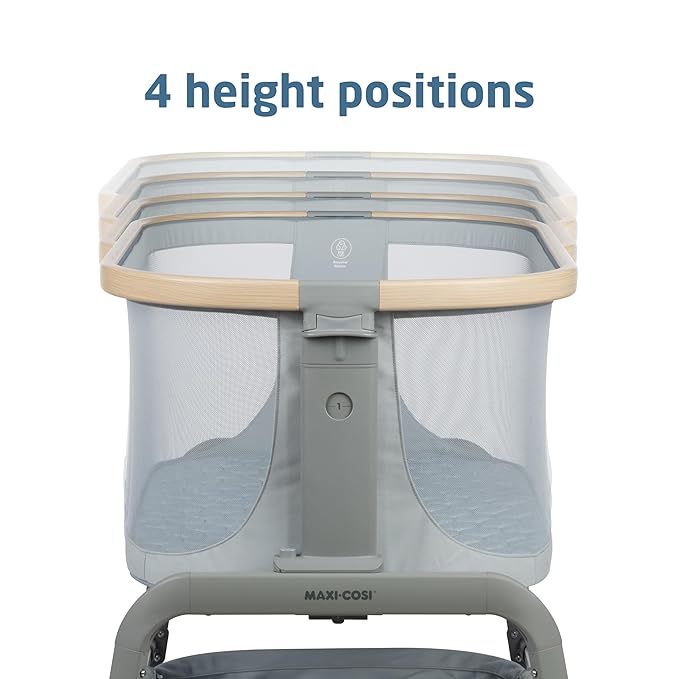 Maxi-Cosi Iora Baby Bassinets Bedside Sleeper, Portable Bassinet, Infant Bedside Sleeper Crib, Height Adjustable, Breathable Mesh, Large Storage Basket, Classic Slate