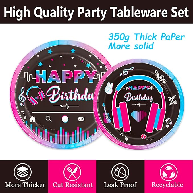 168Pcs Music Party Supplies Tableware Set Disposable Paper Plates Napkins Cups Cutlery for Music Party Theme Birthday Decorations, Serve 24 Guests