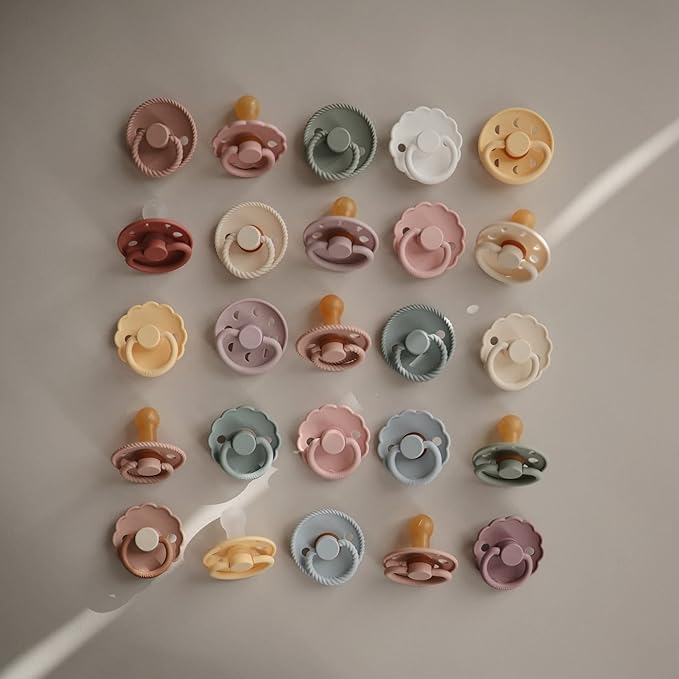 FRIGG Moon Natural Rubber Baby Pacifier | Made in Denmark | BPA-Free (Blush/Cream, 6-18 Months) 2-Pack