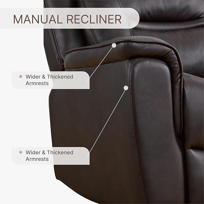 Leather Recliner Chair, 360° Swivel Rocker for Adults Manual Rocking Reclining Chair with Adjustable Backrest Footrest for Living Room Bedroom Home Theater Seating