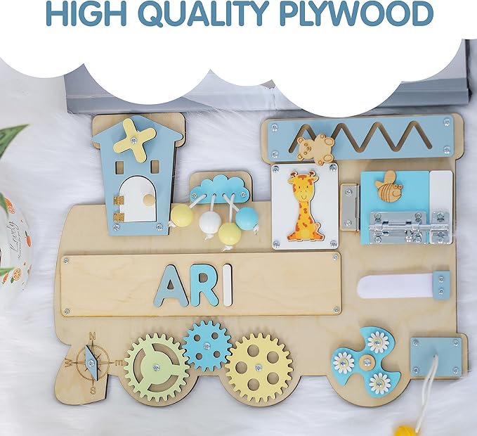 Customized Name Puzzle for Toddlers (Fixed I J Letters) Personalized Toddlers Busy Board, Baby Personalized Board for 1-5 Years Old, Birthday Gift, Montessori Toys (Pastel Boy)