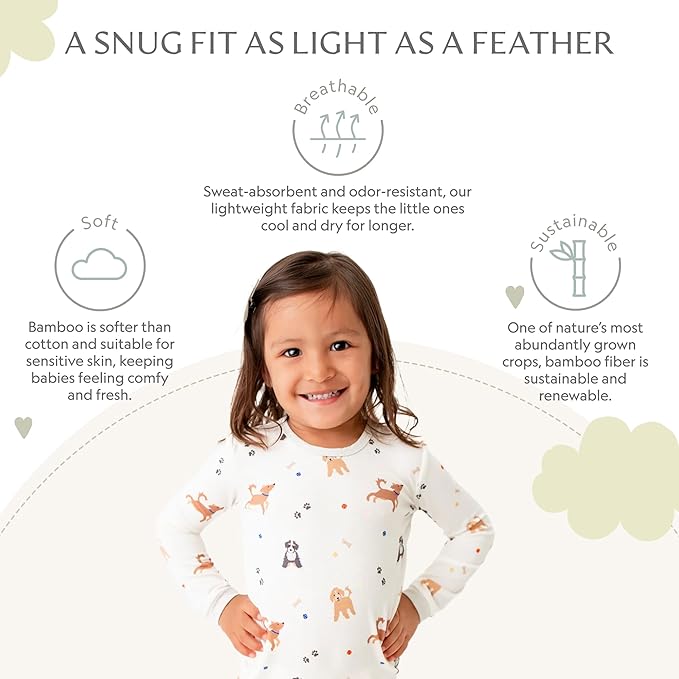 Toddler Pajamas – 95% Bamboo Viscose, 5% Spandex – Soft, Breathable Long-Sleeve Pajama Set for Kids, Sleepwear, Imported