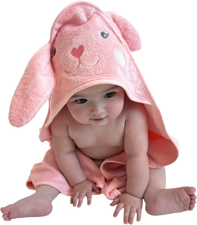 Hooded Baby Towel with Mitt - Ultra Soft Plush Bath Essential for Newborn, Infant & Toddler - Premium 30x30 Inch Large Absorbent Baby Bath Towels with Hood for Boys & Girls (Cute Bunny)