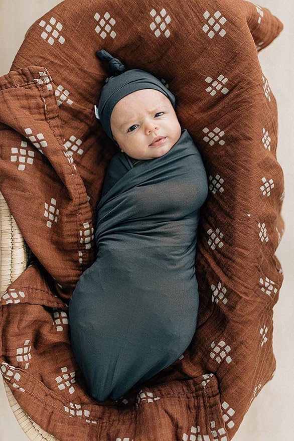 Mebie Baby Charcoal Stretch Swaddle, Modern and Neutral Swaddle Blanket for Baby Girl, Soft Baby Blankets, Newborn Swaddle Blanket, 0-3 Month, Comfy Wrap, Baby Essentials & Gifts (47" x 47")