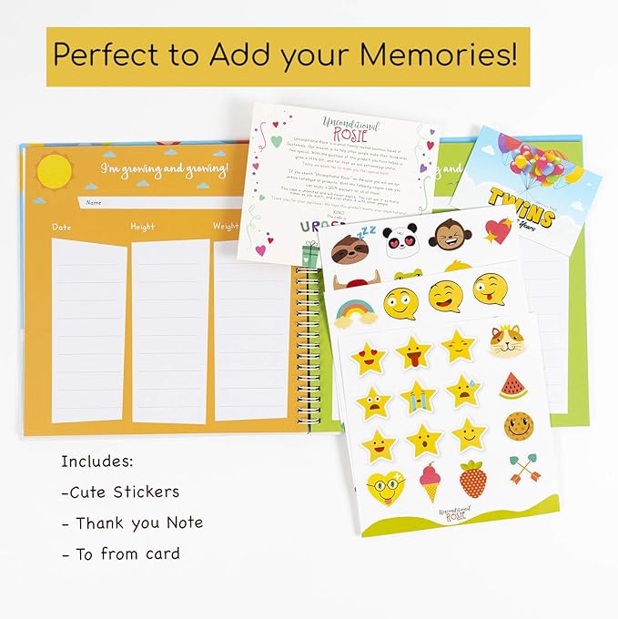 The Adventure Edition | Twins First 5 Years Memory Book with Stickers | Baby 1st Year Milestone Photo Album for Mom & Dad | Newborn Hard Cover Journal | Babies Personalized Keepsake Scrapbook Diary