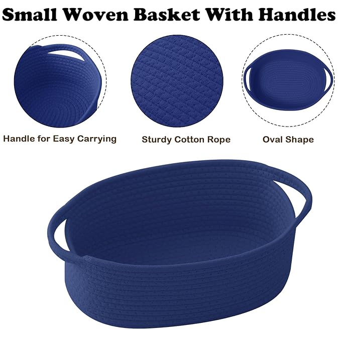 Gift Basket with Gift Bag and Ribbons,Small Rope Woven Shelf Storage,Baskets for Gifts Empty,Birthday,Shower,Decorative Organizer Box for Cat Dog Pet with Handles(Royal Blue)