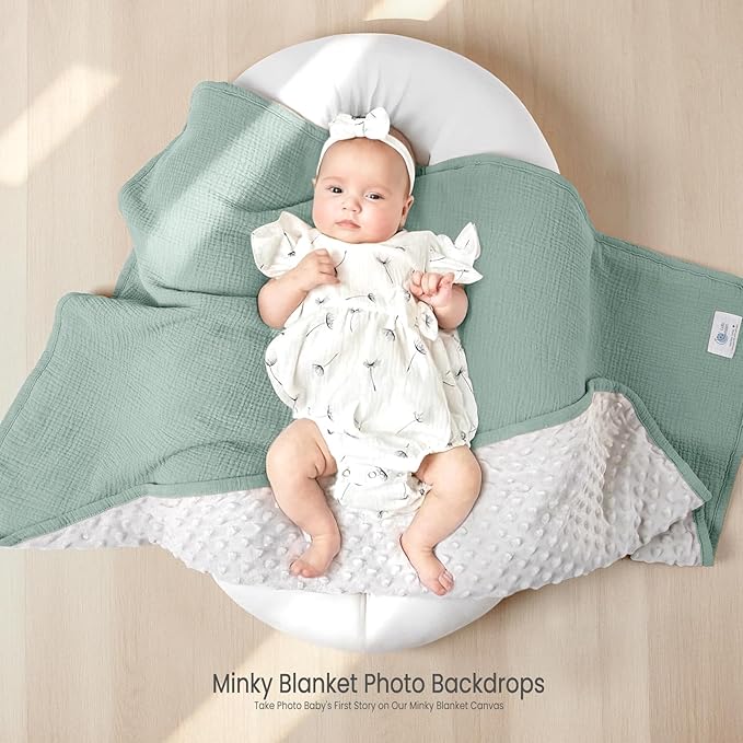 lulumoon Baby Blanket for Newborn Receiving: Minky Dot & Muslin Lightweight - Thermal Blanket Gift for Baby Shower & Hospital Welcoming 30"x40"(Sage)