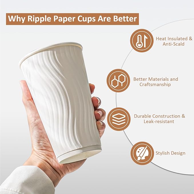 Dispoable Coffee Cups 16 oz 90 Pack, Heavy Duty Paper Coffee Cups 16 oz Insulated Hot Paper Cup for Hot Chocolate, Tea, Office, Wedding, White