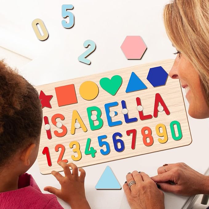 Name Puzzle for Kids Personalized, 1 Year Old Girl Boy Birthday Gifts Wooden Name Puzzle for Toddlers 1-3, Alphabet Puzzle Shape & Number Puzzle Personalized Baby Toys Educational Toys