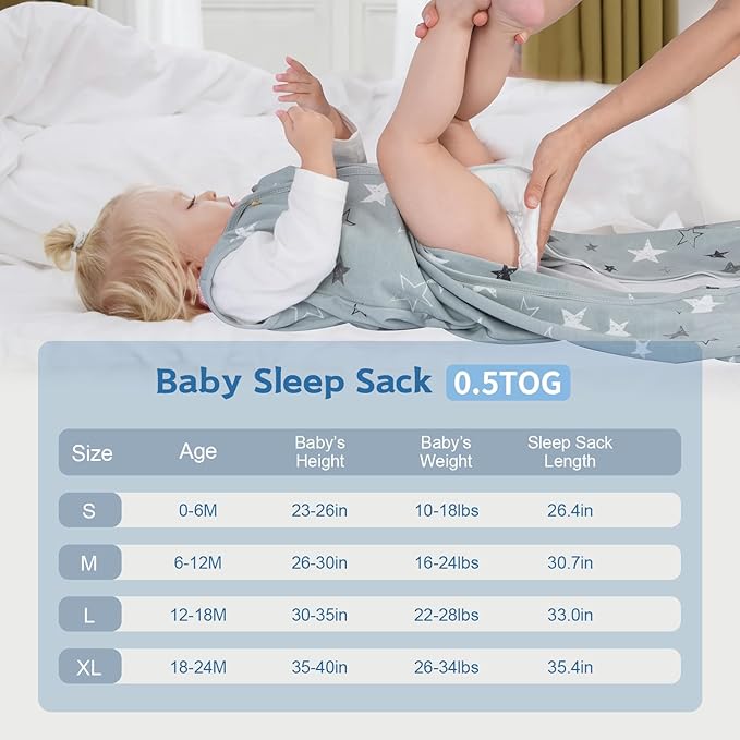 Baby Sleep Sack 12-18 Months Baby Wearable Blanket 100% Cotton TOG 0.5 2-Way Zipper Newborn Sleeping Bag, 3 Pack Comfy Lightweight Sleep Sacks for Babies