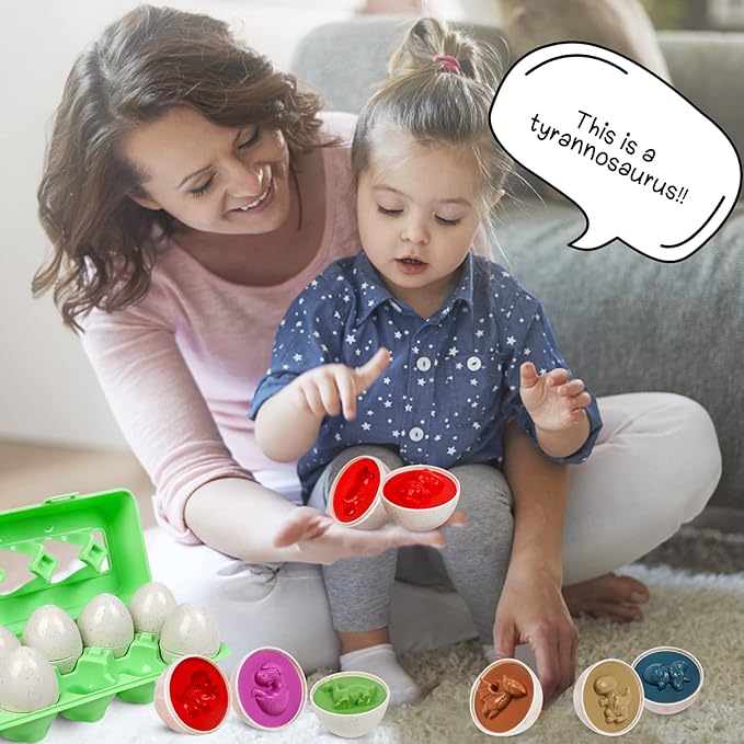 Dinosaurs Eggs,Egg Toys for Toddlers 1-3,Montessori Geometric Egg Puzzle Toy Early Educational Learning Color Sorting & Shape Matching Fine Motor Games Birthday Gifts for Boys Girls