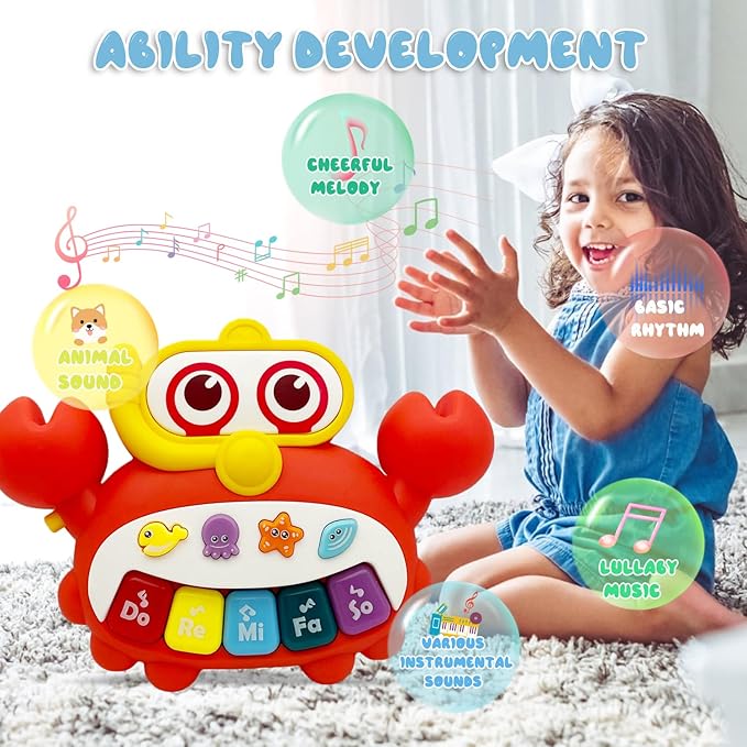 Baby Musical Toys Piano for 2 Year Old Girls Boys Age 2 Light Up Music Learning Toys for Toddlers 3 Easter Gifts Infant Baby 18 Month (Crab)