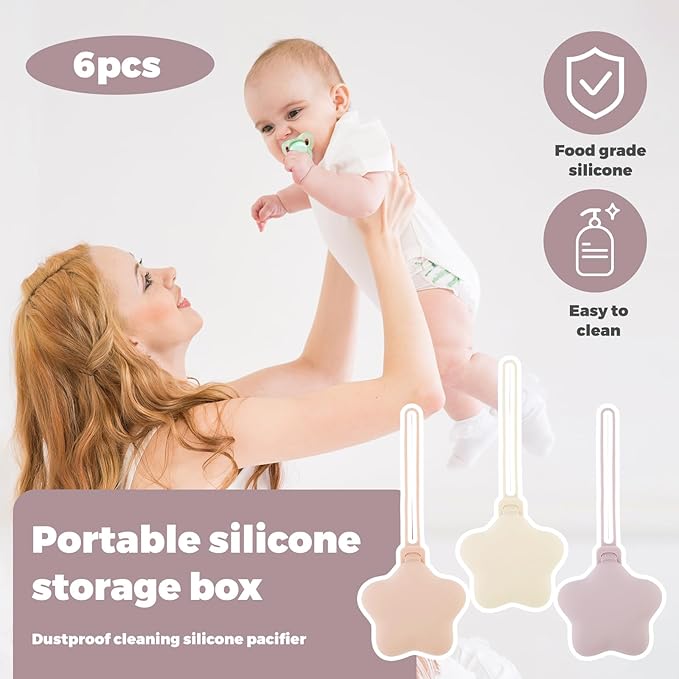6 Pcs Silicone Pacifier Holder Case Safe and Soft Material Pacifier Pouch Portable Pacifier Case Protective Pacifier Storage Case Easy to Clean for Diaper Bag Stroller