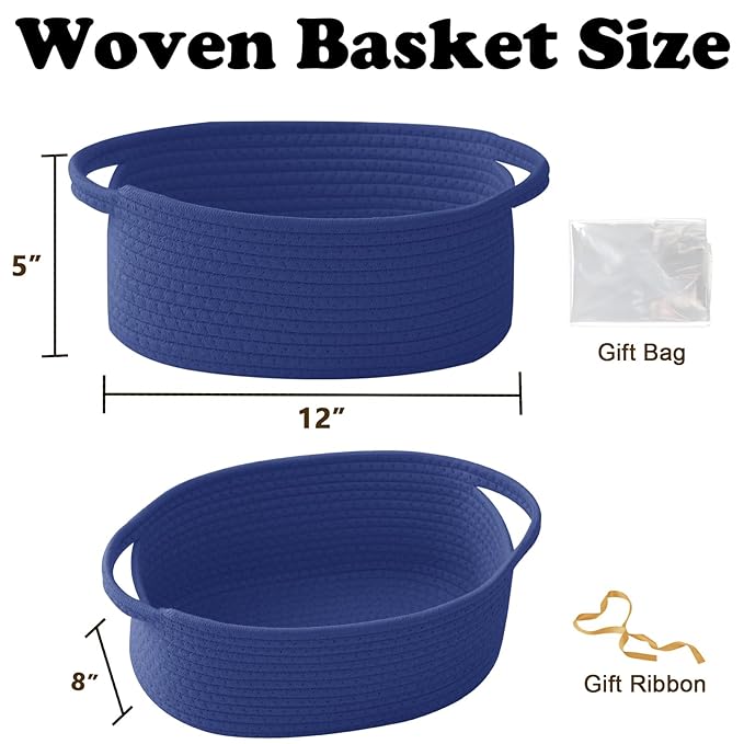 Gift Basket with Gift Bag and Ribbons,Small Rope Woven Shelf Storage,Baskets for Gifts Empty,Birthday,Shower,Decorative Organizer Box for Cat Dog Pet with Handles(Royal Blue)