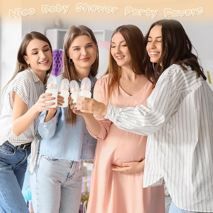 48 Pcs Baby Shower Favors Party Game Mini Baby Bottles Gift Sets for Baby Shower Boy Girl Gender Reveal Birthday Party Supplies Gift (Beige)