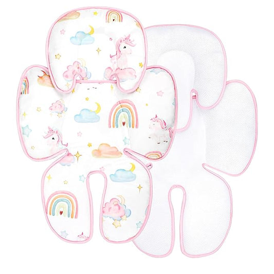 Summer Infant Car Seat Insert, 2 in 1 Baby Car Seat Head Body Support for Newborn Upgrade Mesh Baby Car Seat Insert Stroller Cushion for Boys Girls, Extra Soft and Breathable, Unicorn