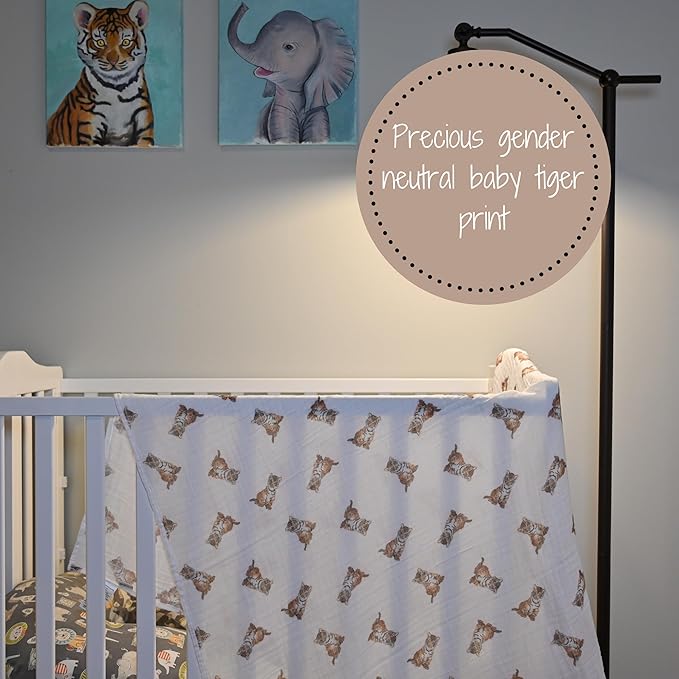 LollyBanks Baby Swaddle Blanket, 100% Muslin Cotton Baby Blanket for Boys and Girls, 47 x 47 Inches Soft and Breathable Swaddles for Newborns, Lightweight Newborn Blanket, Registry (Tiger Cub Print)