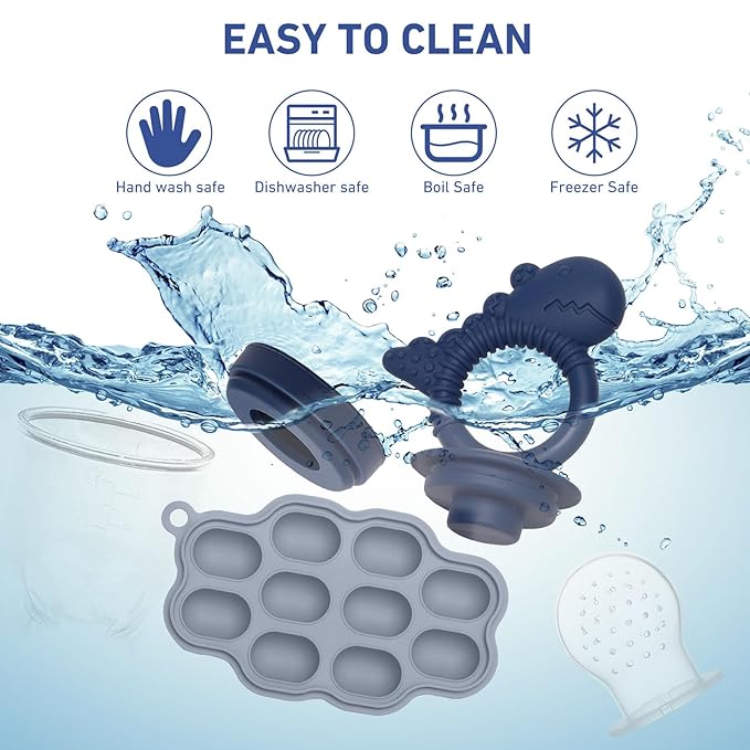 Baby Breastmilk Popsicle Molds & Baby Fruit Feeder Pacifier, Silicone Baby Food Freezer Tray Storage Containers for Infant Teething Self Feeding (1 Set)