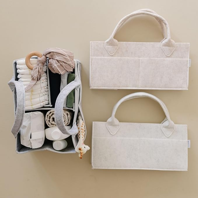 PUTSKA Baby Diaper Caddy Organizer - Nursery Storage Basket for Diaper Station, Baby Basket Shower Gifts List and Registry Must-Haves, Newborn Essentials, Nursery Decor for Boy or Girl-Grey,ExtraLarge