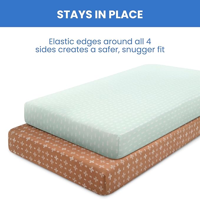 Delta Children Fitted Crib Sheets for Girls and Boys - 100% Organic Cotton Crib Sheet for Standard Crib and Toddler Mattresses - 28x52 Inch - GOTS Certified (Pack of 2), Neutral Boho