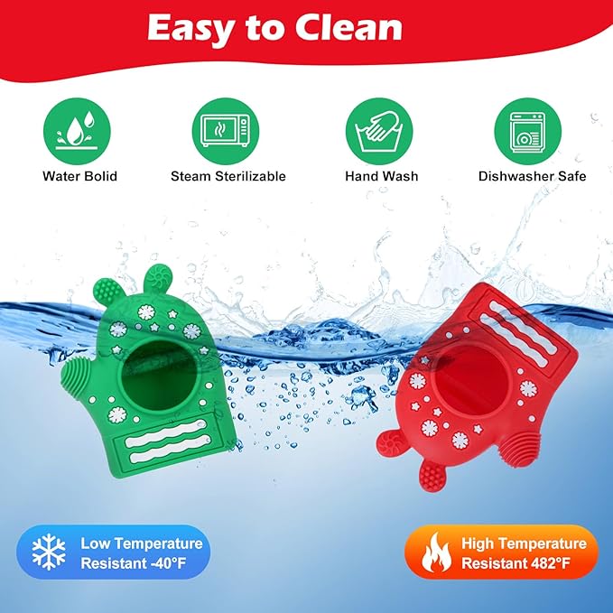Christmas Baby Teething Mitten Toys 2 Pack, Silicone Snowflake Teethers for Newborns, Infants & Toddlers, Easy-Grip Hand Teething Gloves for Relief, Perfect Baby’s First Christmas Stocking Stuffers