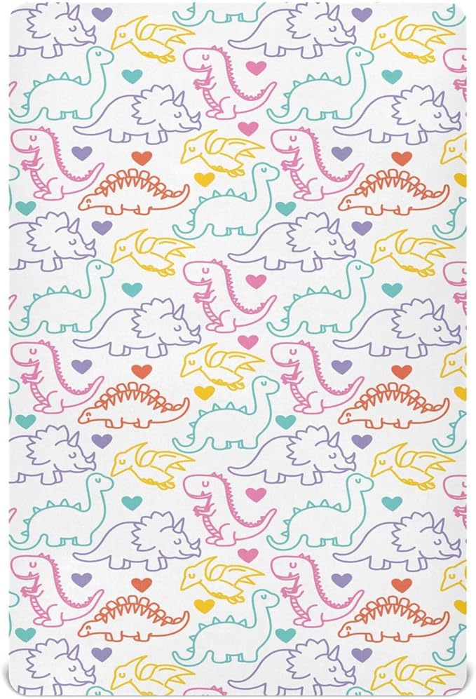 Colored Dinosaur Crib Sheets for Neutral Bassinet Play Sheets,Sheets Toddler Bed Sheets for Baby Boys Girs 39 * 27 * 5in