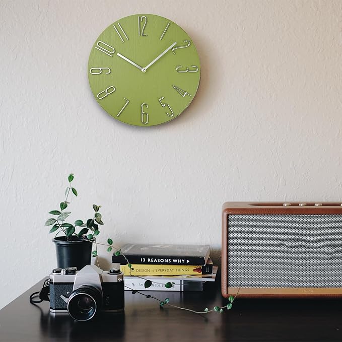 12 Inch Wall Clock Silent Non Ticking, Preciser Modern Style Decor Clock for Home, Office, School, Kitchen, Bedroom, Living Room(Yellow Green)