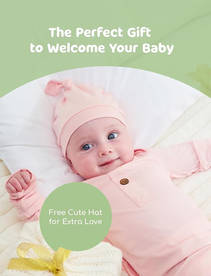 PATPAT Baby Sleeper Gown with Bamboo Viscose for Newborn Girls Boys, Knotted Nightgown with Mittens for Infant Home Coming