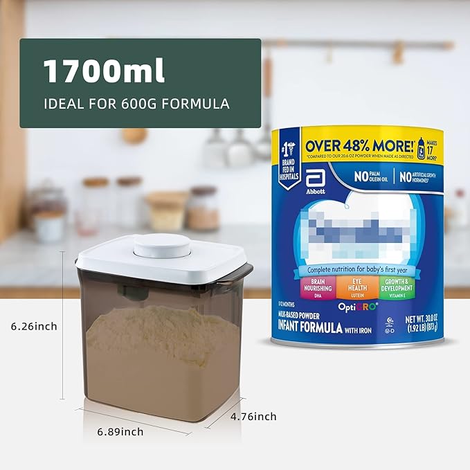 1700ml Formula Dispenser - 2 Pack Airtight Formula Container Pop Up Milk Powder Container, 21OZ, 1.32LB, 600g, Brown