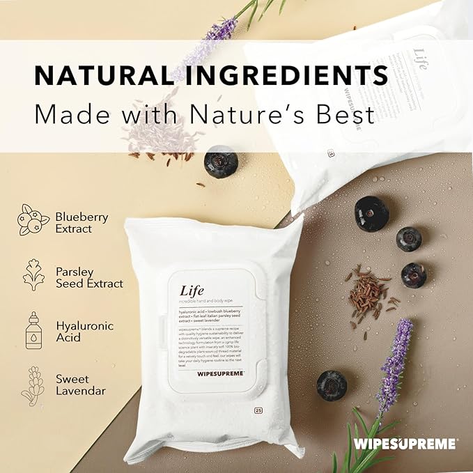 Wipesupreme Compostable Hand & Body Wipes, Hypoallergenic for Sensitive Skin, EWG Verified, Moisturizing with Hyaluronic Acid, Babies to Adults | Travel, 100 Count (4 Pack)