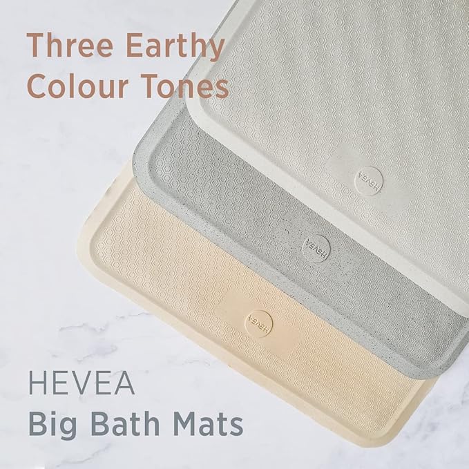 HEVEA Natural Rubber Wave Square Bath Mat - Upcycled, Danish Design - Non Slip Bathtub Mat, 299 Suction Cups - Safe and Friendly Shower Mat for All Ages (Sand)