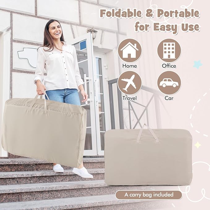 BABY JOY Bassinet, Bedside Crib w/ 6-Level Adjustable Height, Storage Shelf, Wheels, Mattress & Carry Bag for Safe Co-Sleeping, Folding Bassinet Bedside Sleeper for Newborn Infants (Beige)