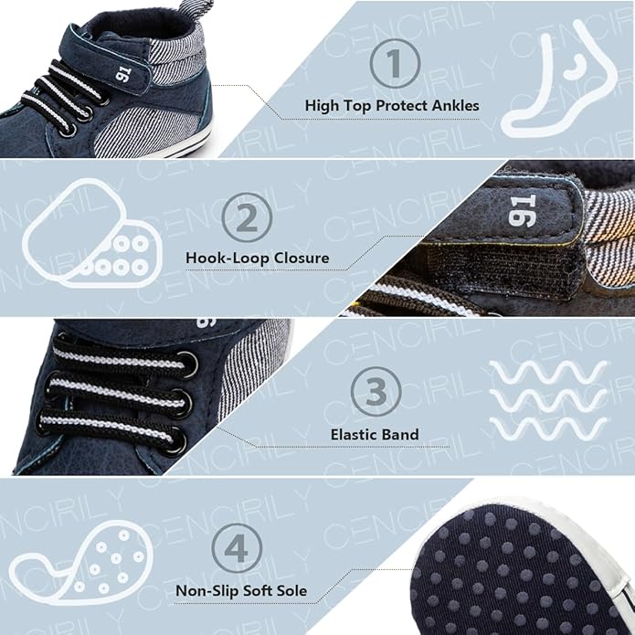 CENCIRILY Baby Boys Girls High Top Sneakers Soft Soles Anti Skid Infant Ankle Shoes Toddler Prewalker First Walking Crib Shoes