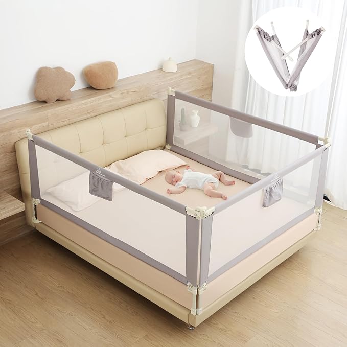 Quick Assembled Bed Rail for Baby, Foldable Toddlers Bed Rails, Height Adjustable Bed Rail Guard, Steady and Safty for Queen Size Bed (2 Sides 78.7"+1 Side 59'')